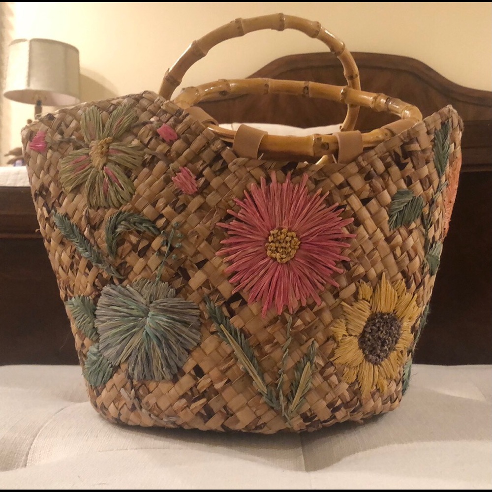 Express Woven Embroidered floral Shoulder Beach bag  In great condition.